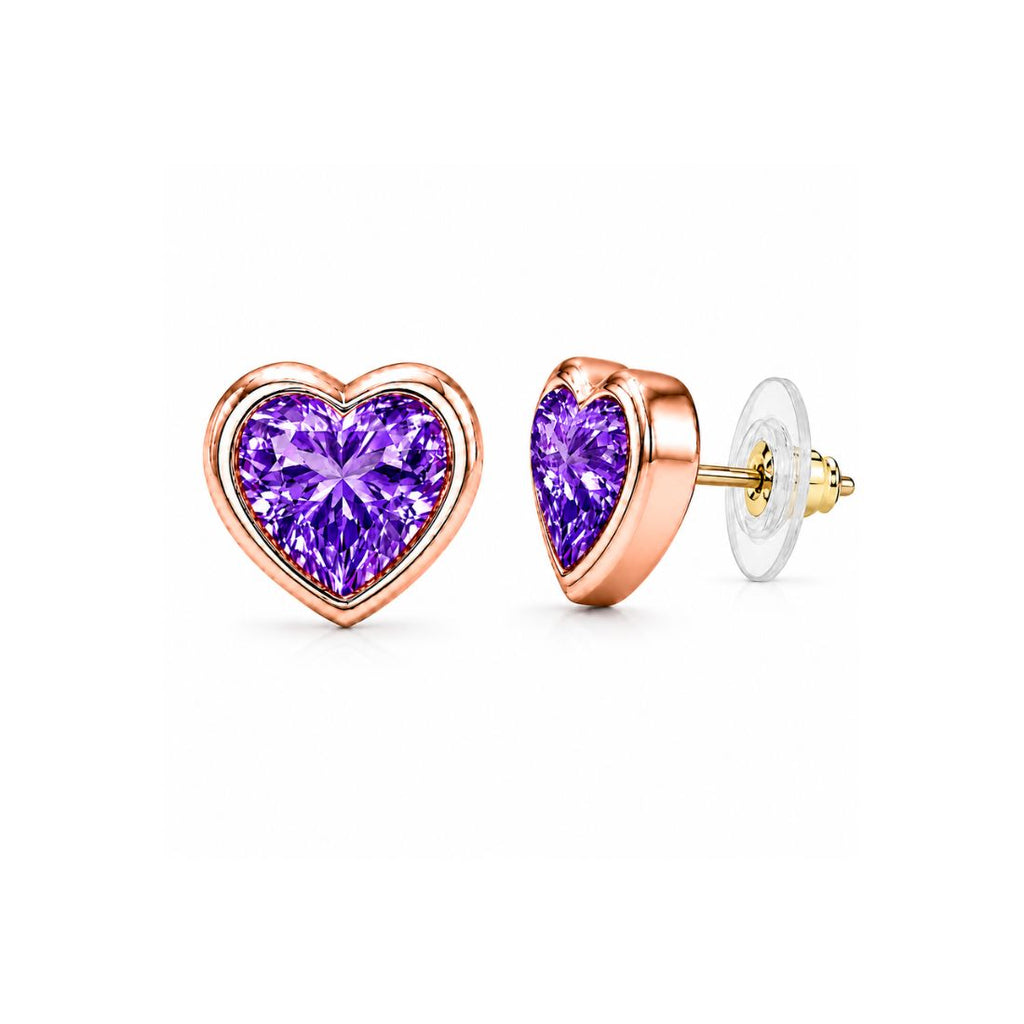 Rose Gold Purple Heart Earrings
