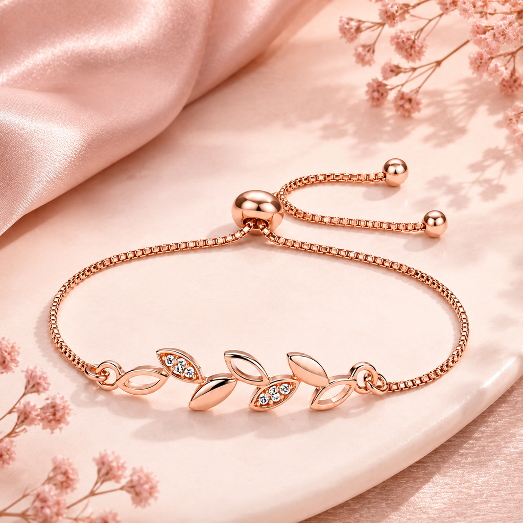 Sleek Rose Gold Plated Leaf Bracelet