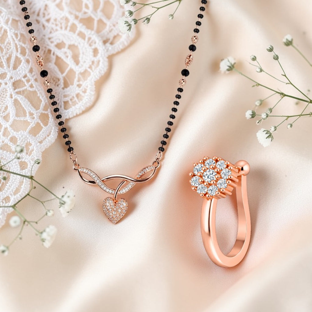 Rose Gold Mangalsutra With Nose Pin