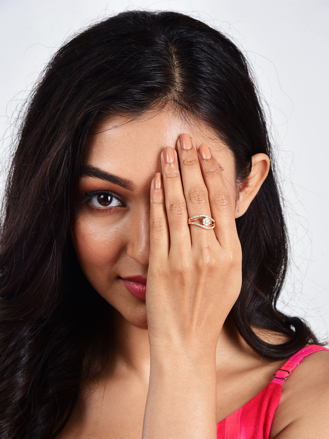 Rose Gold Plated | Adjustable| American Diamond Studded | Finger Ring for Women and Girls, Style 1