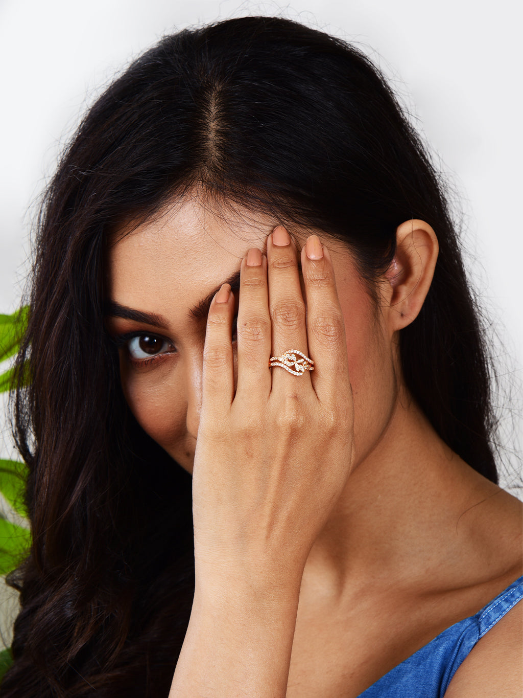 Rose Gold Plated | American Diamond Studded | Adjustable | Finger Ring for Women and Girls, Style 4