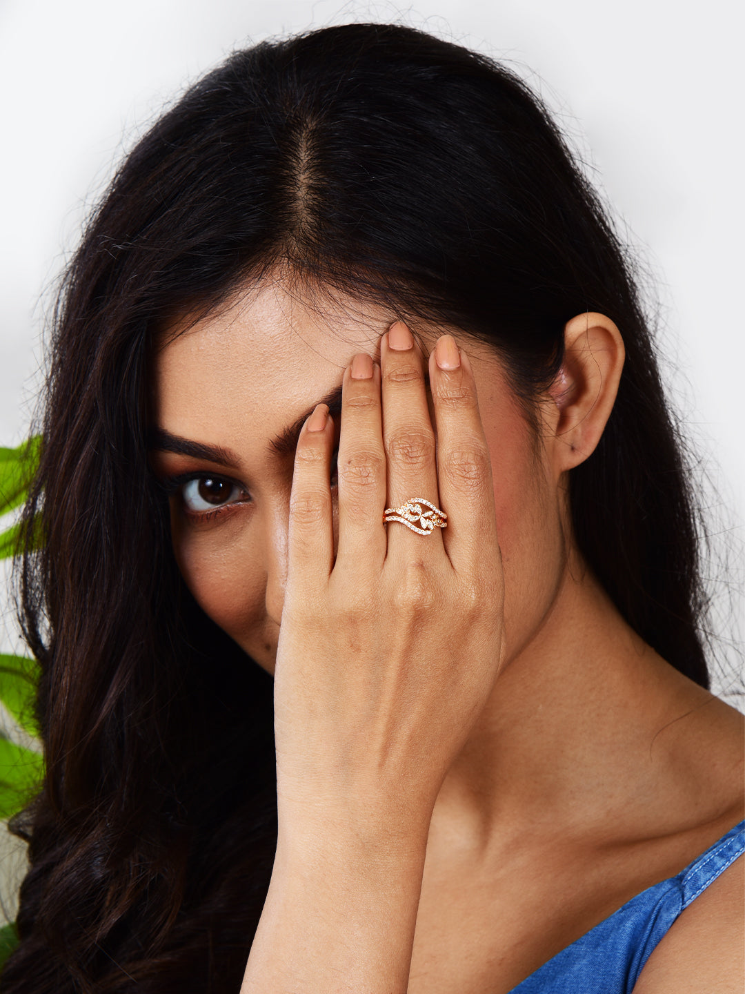 Rose Gold Plated | American Diamond Studded | Adjustable | Finger Ring for Women and Girls, Style 4