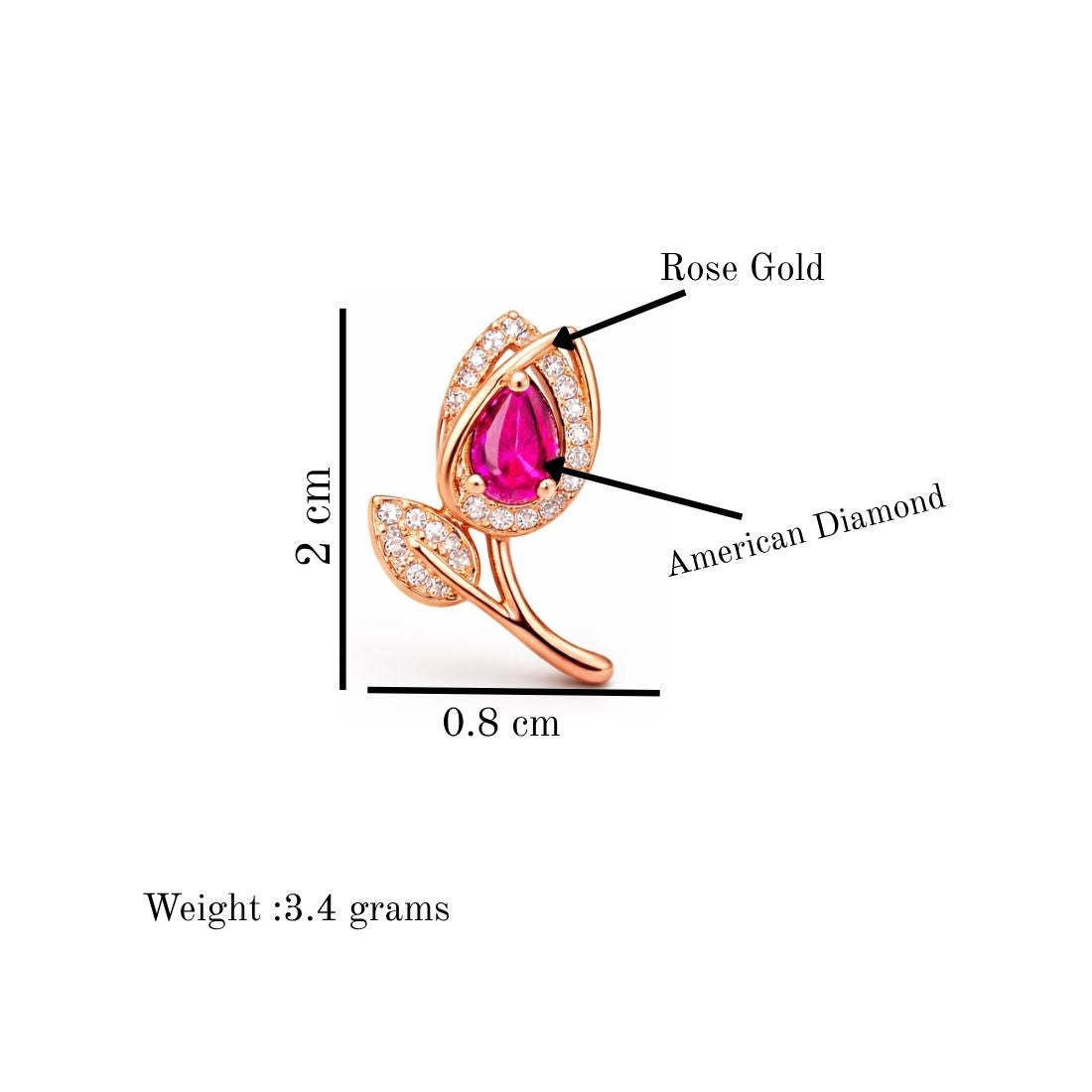 Rose Gold Floral Stud Earrings With Pink Stone