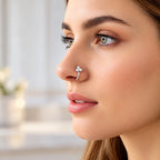 Silver Finish Triple Stone Non-Piercing Nose Pin
