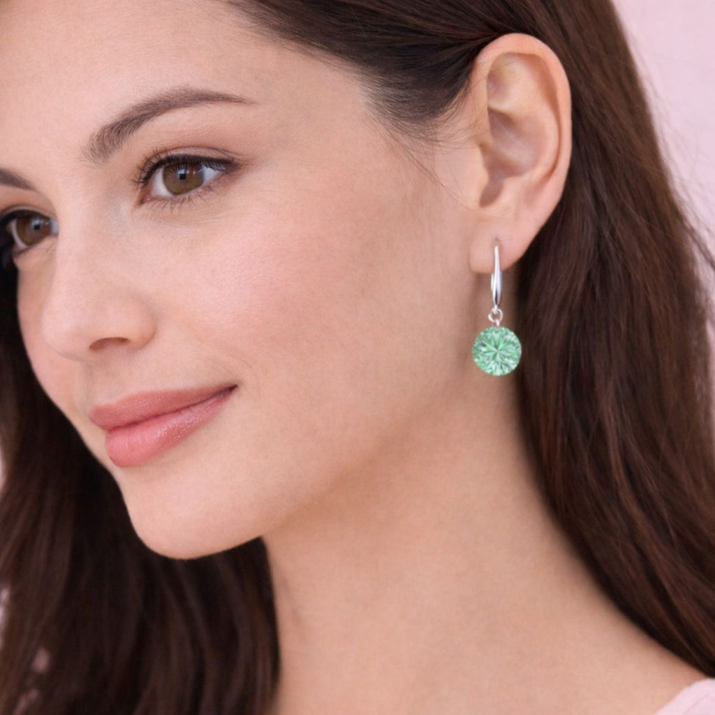 Silver Plated Green Stone Drop Earrings
