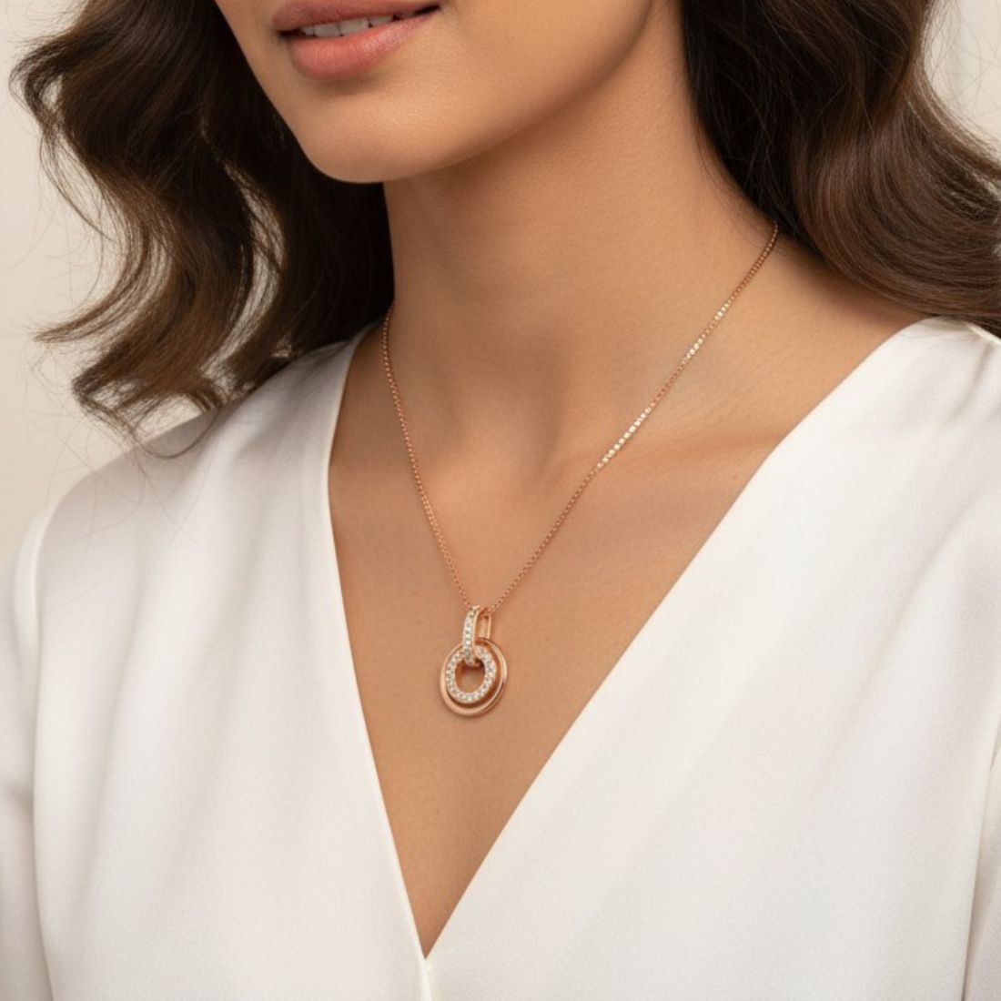 Rose Gold Circular Pendant Necklace for Women