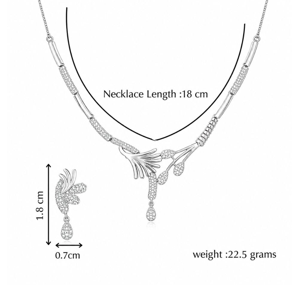 Silver Plated Floral Necklace With Earrings For Women
