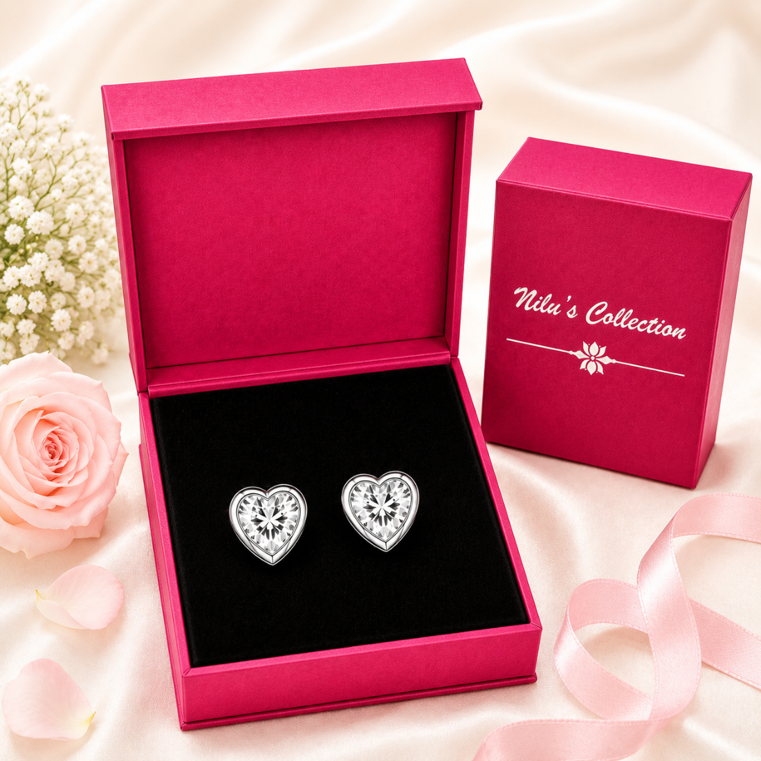 Silver Plated White Heart Jewelry Set