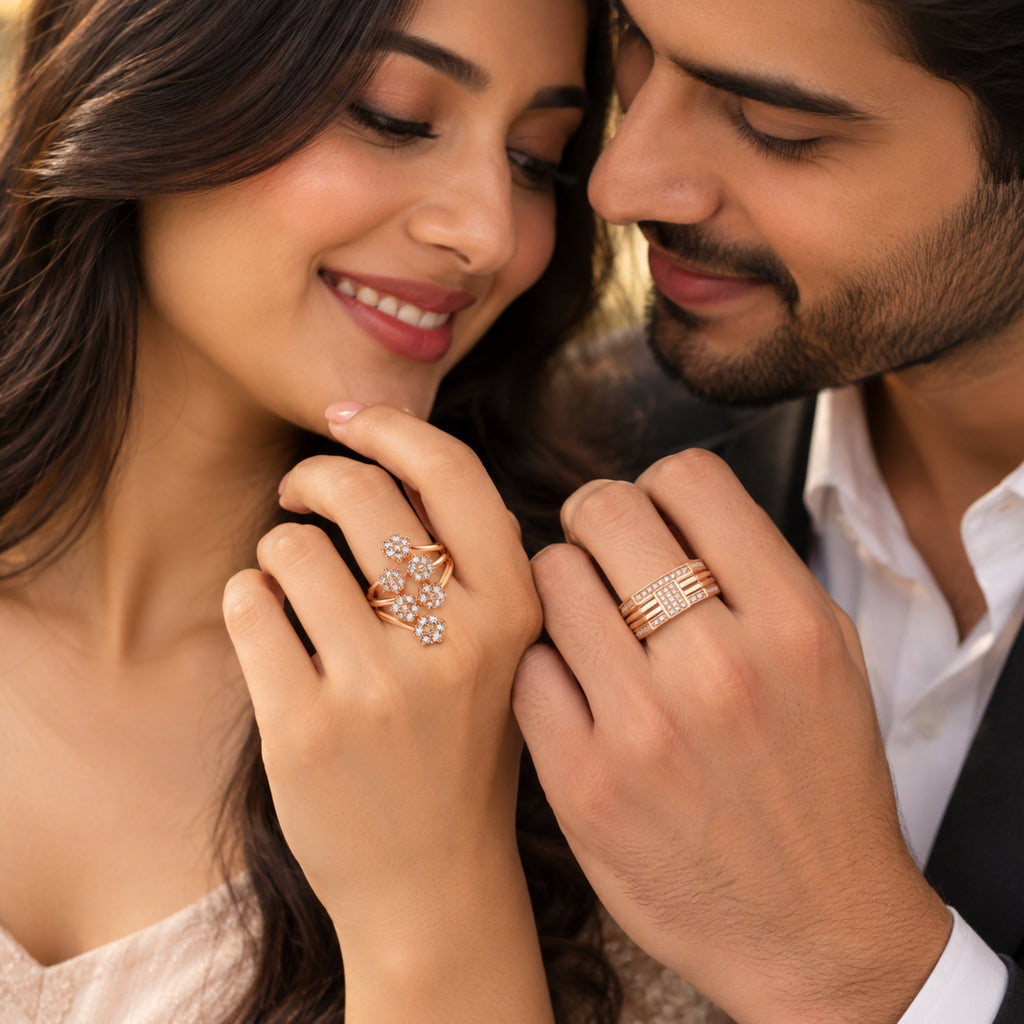 Rose Gold Floral Couple Rings for Men & Women
