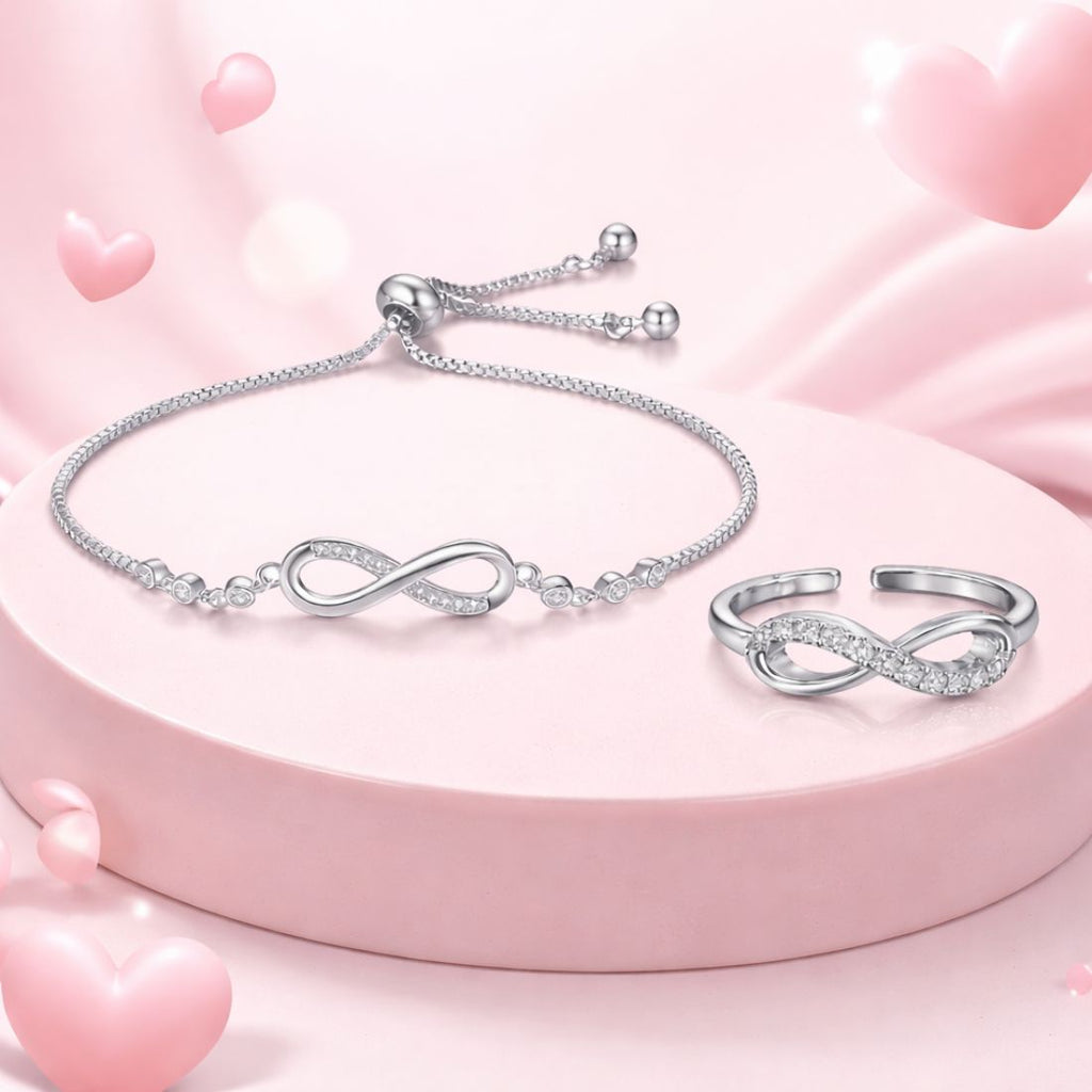 Silver Plated Bracelet With Ring For Women And Girls