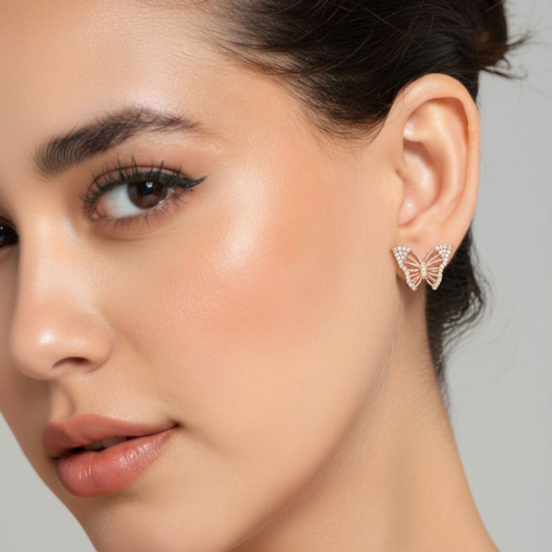 Rose Gold Butterfly Stud Earrings for Women