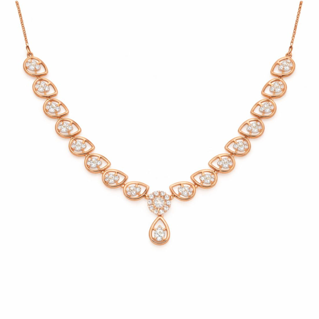 Nilu's Collection Rose Gold Plated Necklace Set With Matching Earrings For Women And Girls