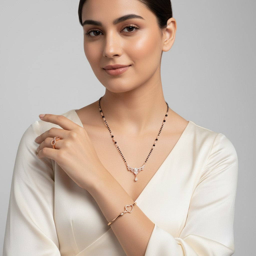 Rose Gold Heart Bracelet with Infinity Ring & Mangalsutra