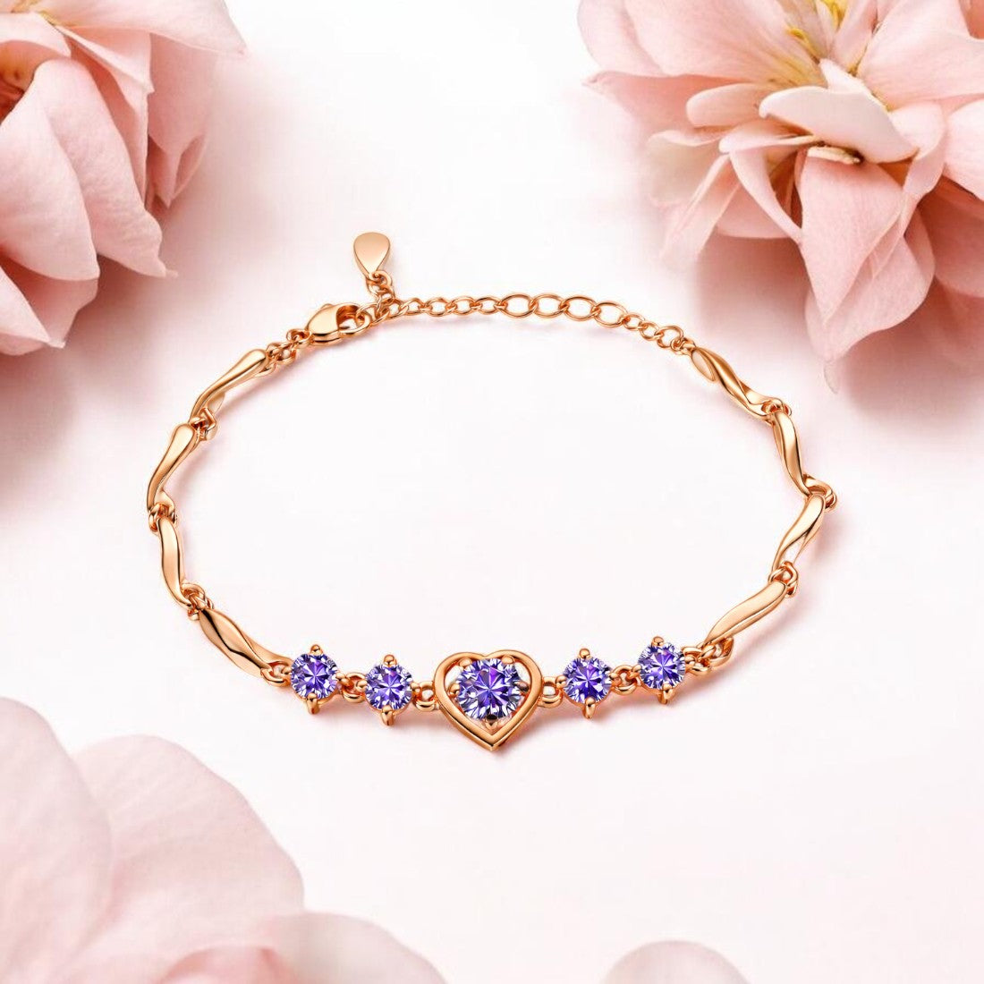 Rose Gold Plated Heart Design Bracelet with American Diamonds For Women And Girls | Anti-Tarnish | Anti-Allergy | Gift For Her