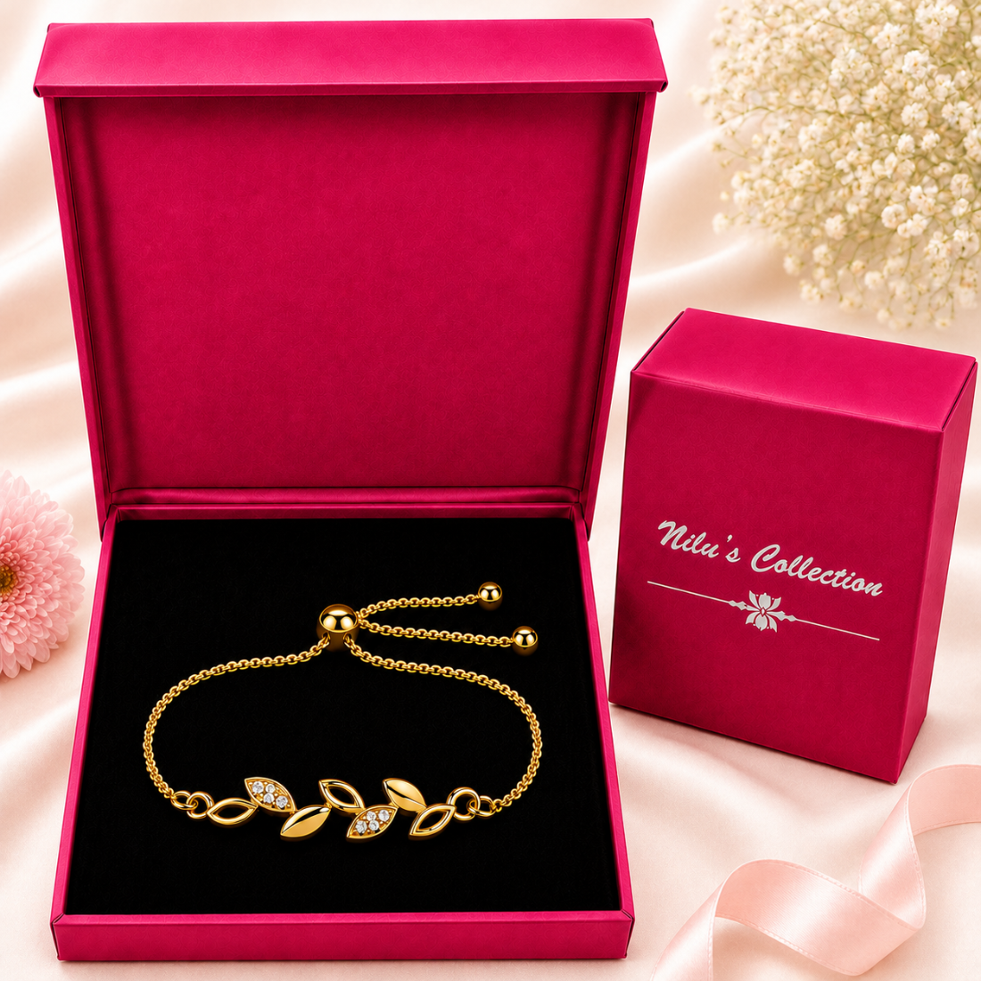 Gold Leaf Bracelet With Drop Earrings For Women