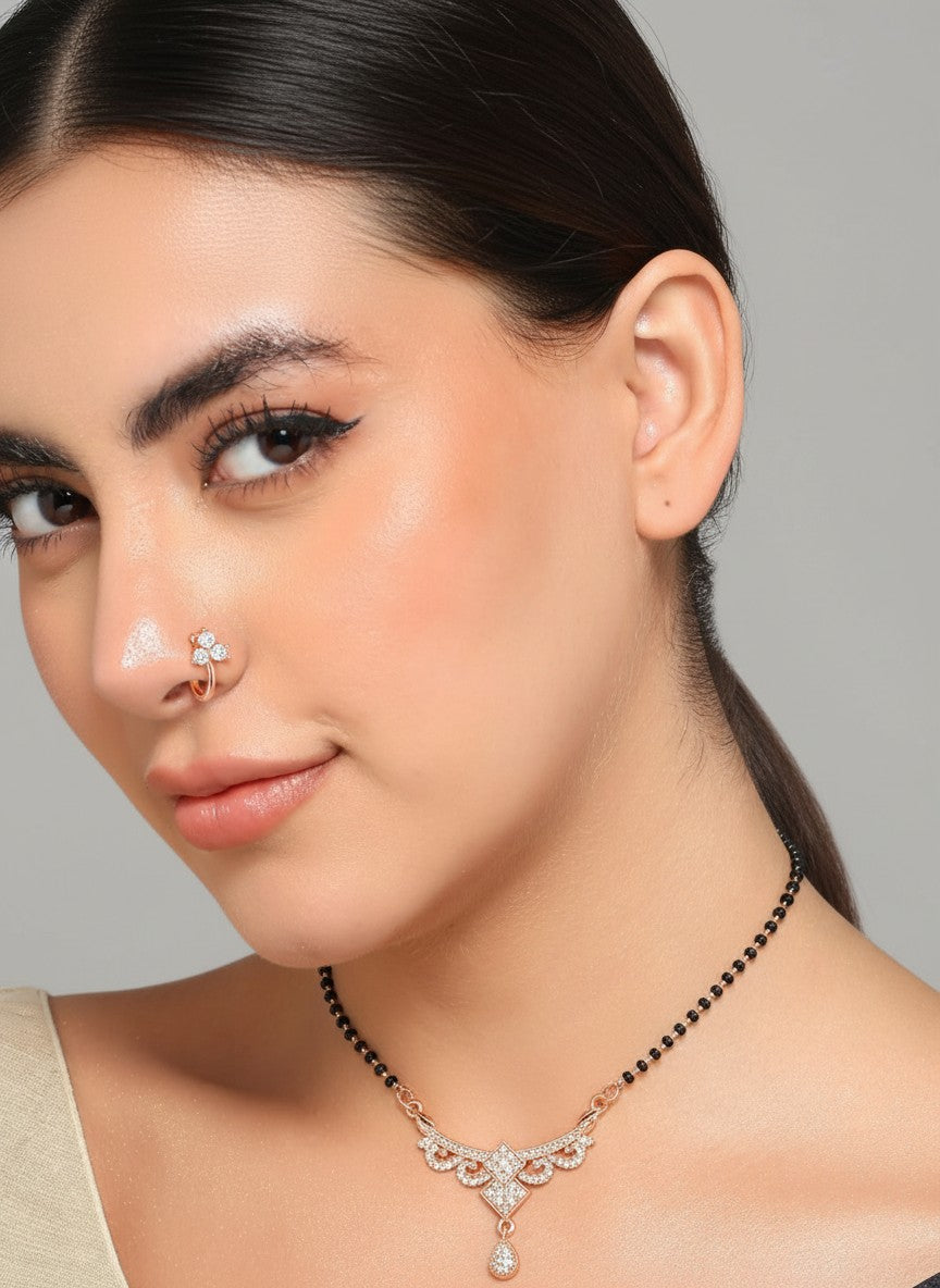 Rose Gold Mangalsutra With nose pin