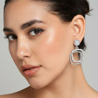 Silver Plated Square Design Drop Earrings