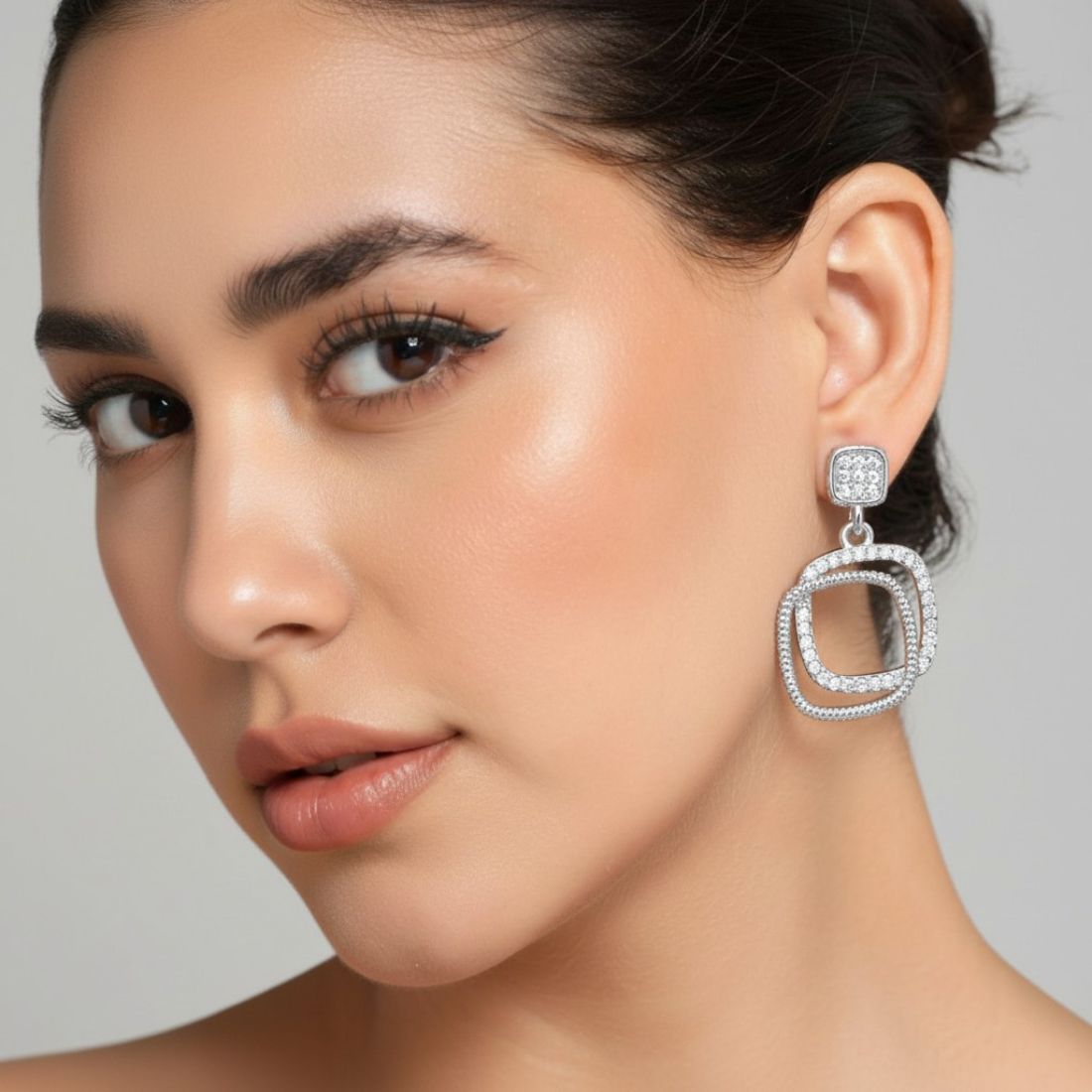 Silver Plated Square Design Drop Earrings