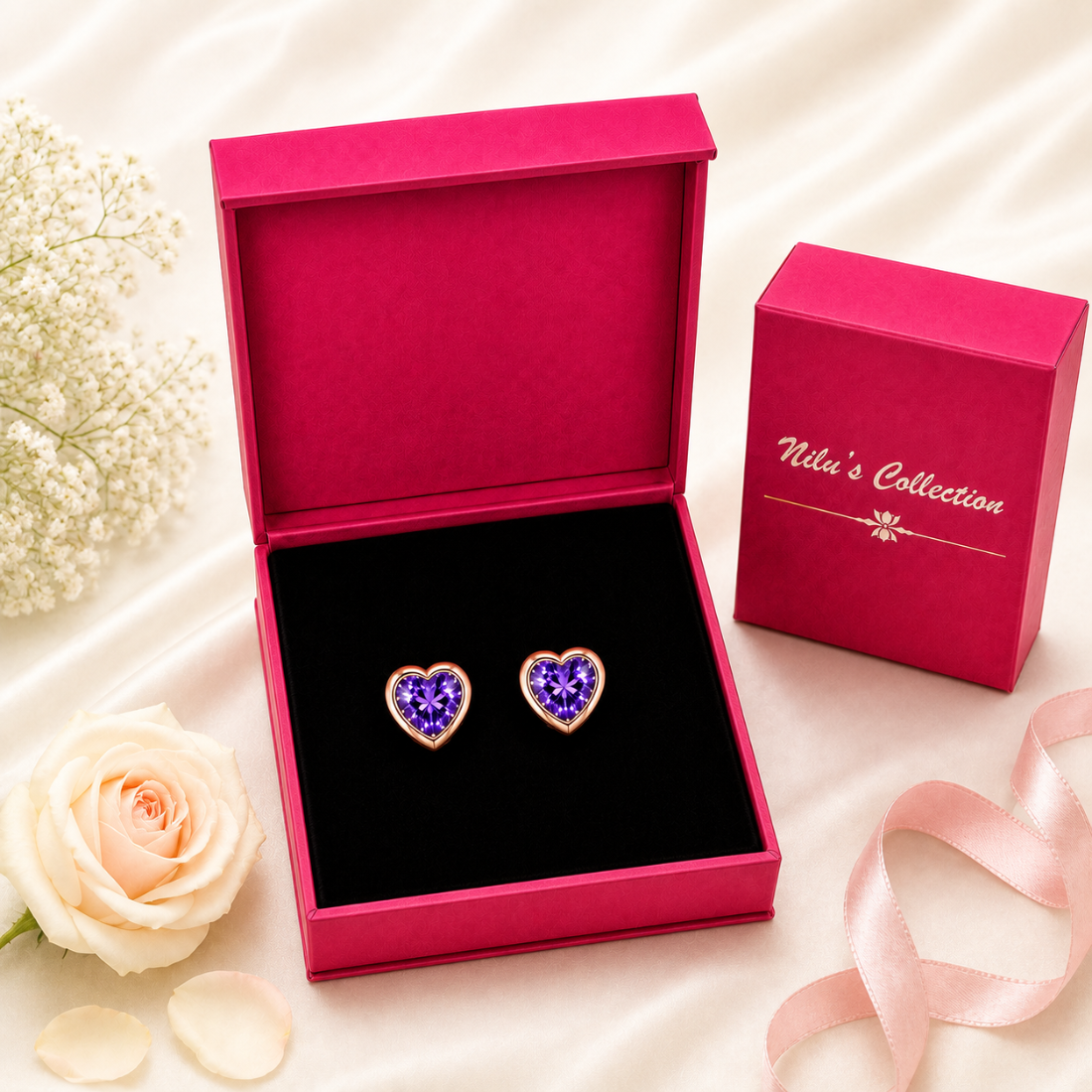 Rose Gold Purple Heart Jewelry Set