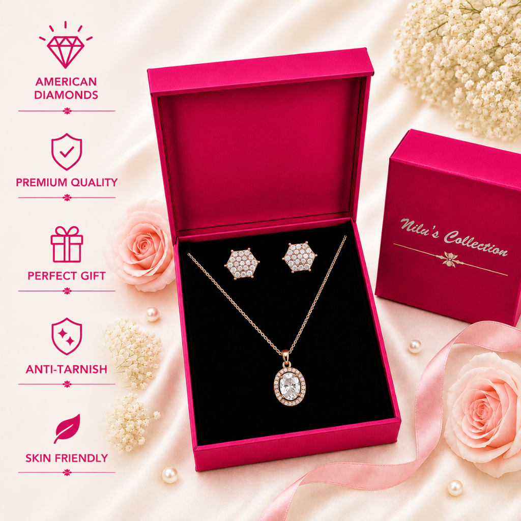 Rose Gold Pendant & Stud Earrings Gift Set Fore Women