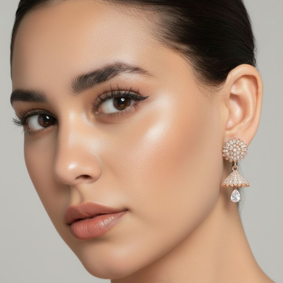 Rose Gold Traditional Jhumki Drop Earrings