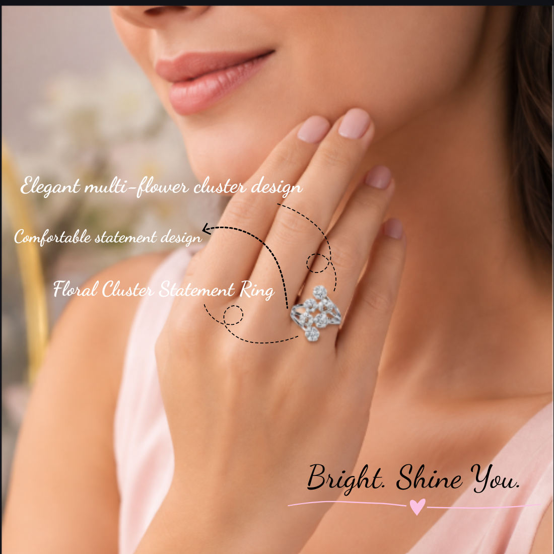 Sliver Plated Adjustable Finger Ring for Women and Girls