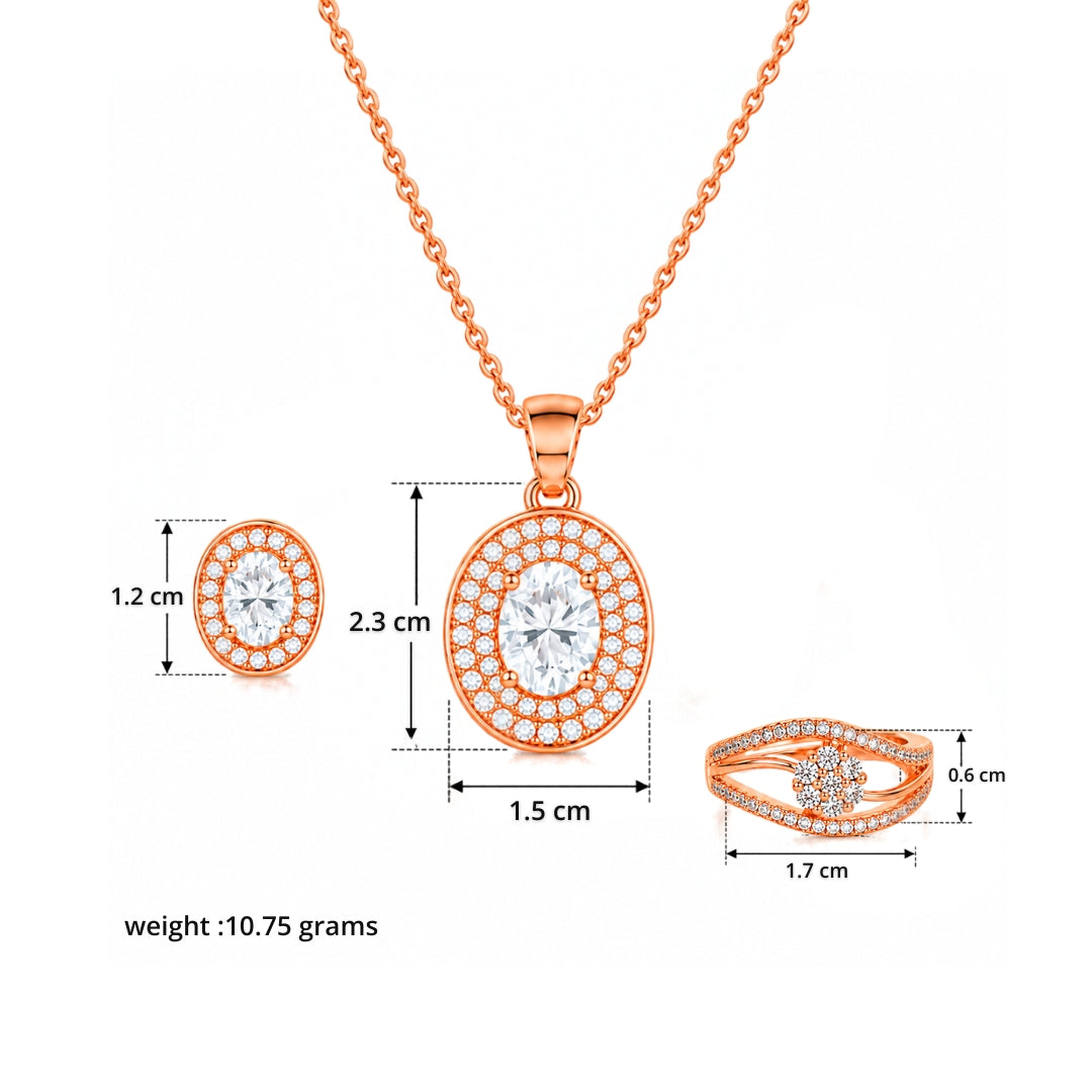 Rose Gold Plated Necklace, Earrings & Ring for Women