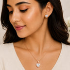 Rose Gold Heart Pendant With Earrings For Women