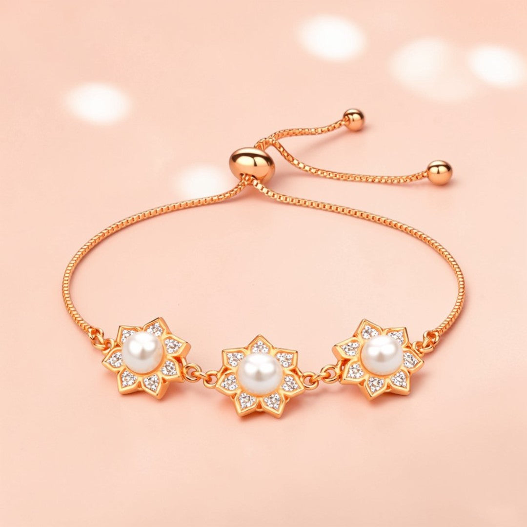 Rose Gold Plated Floral Pearl Bracelet