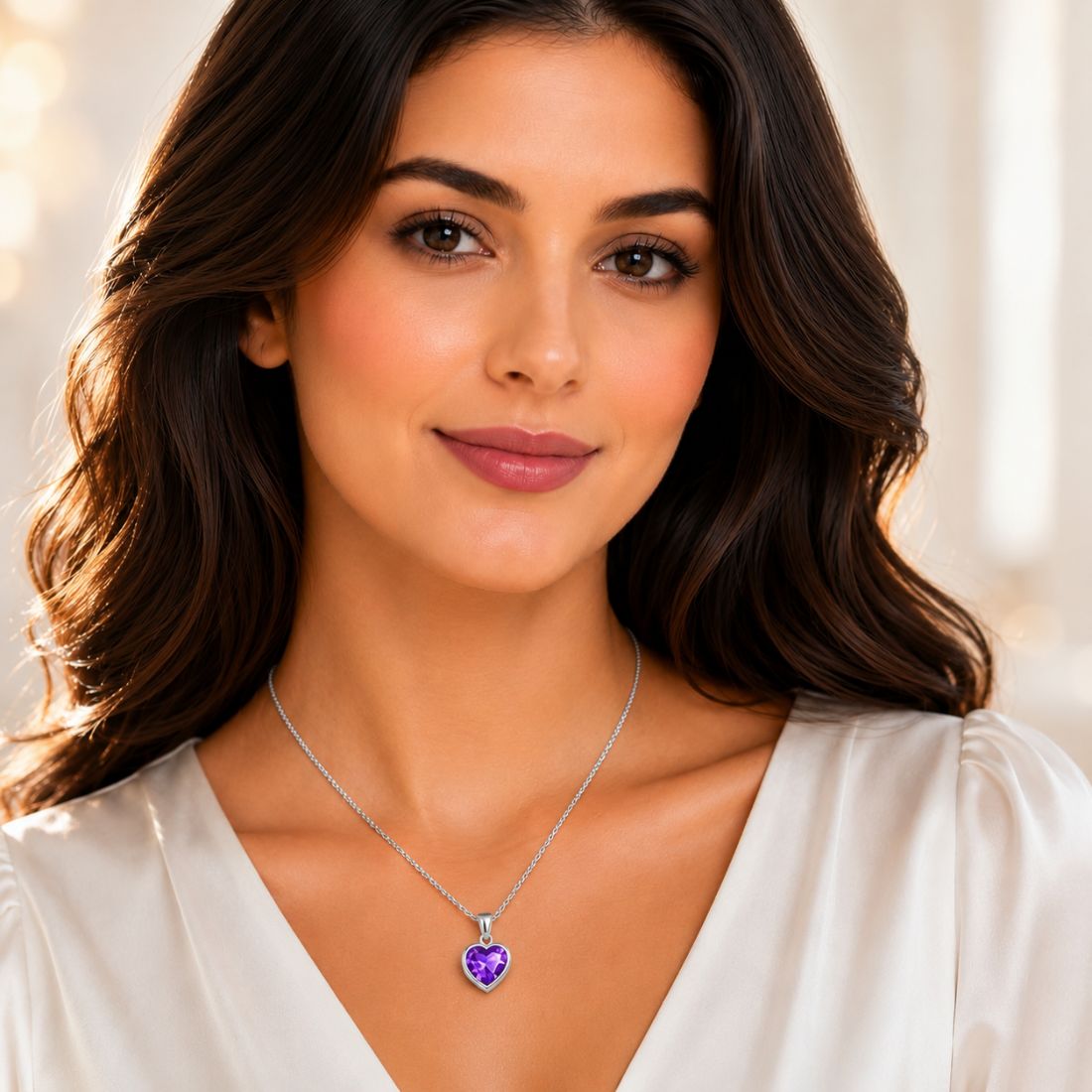 Silver Hert Purple Stone Pendant