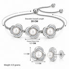 Silver Finish Pearl Floral Bracelet & Earrings for Women