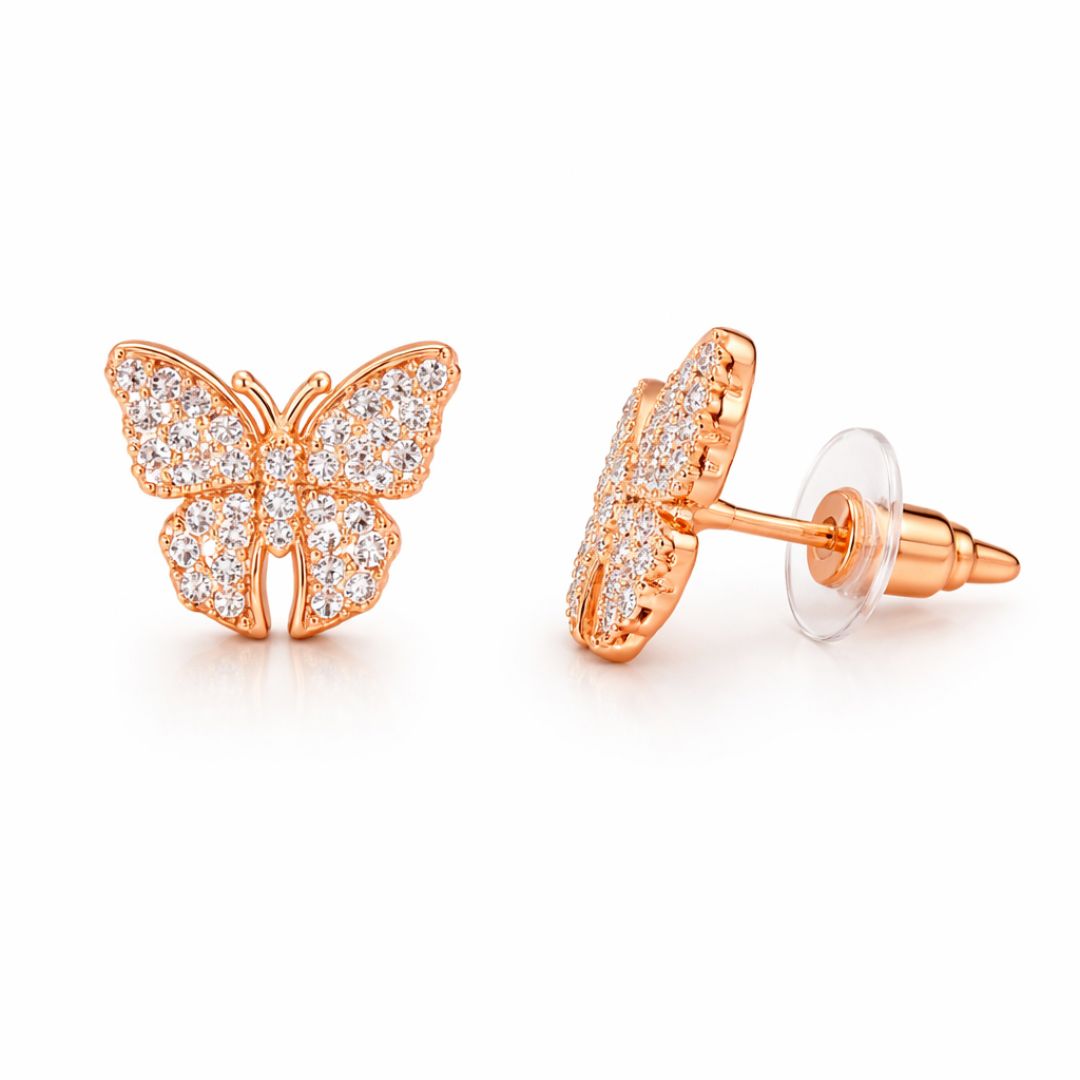 Rose Gold Butterfly Stud Earrings