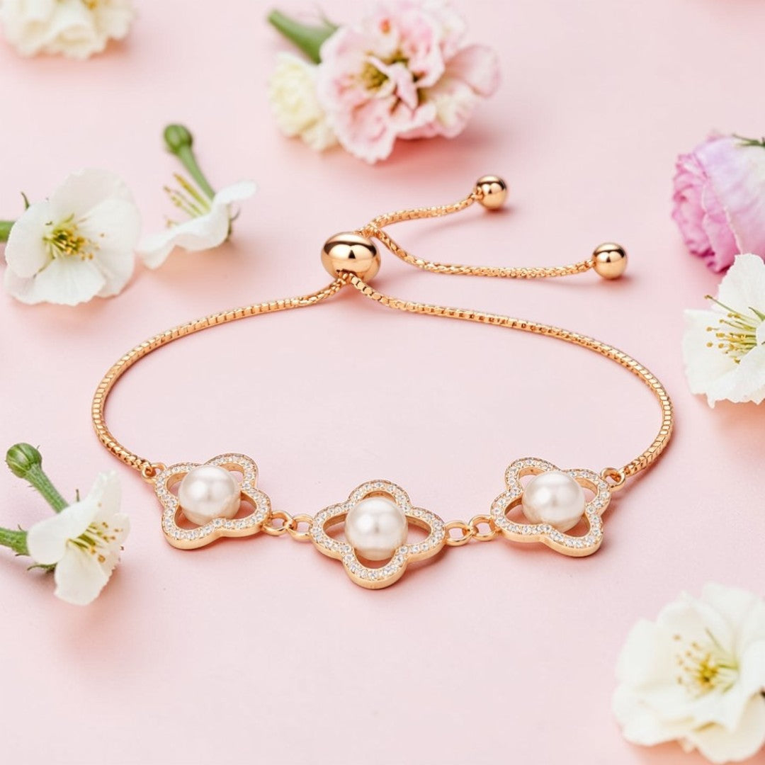 Rose Gold Pearl Adjustable Bracelet