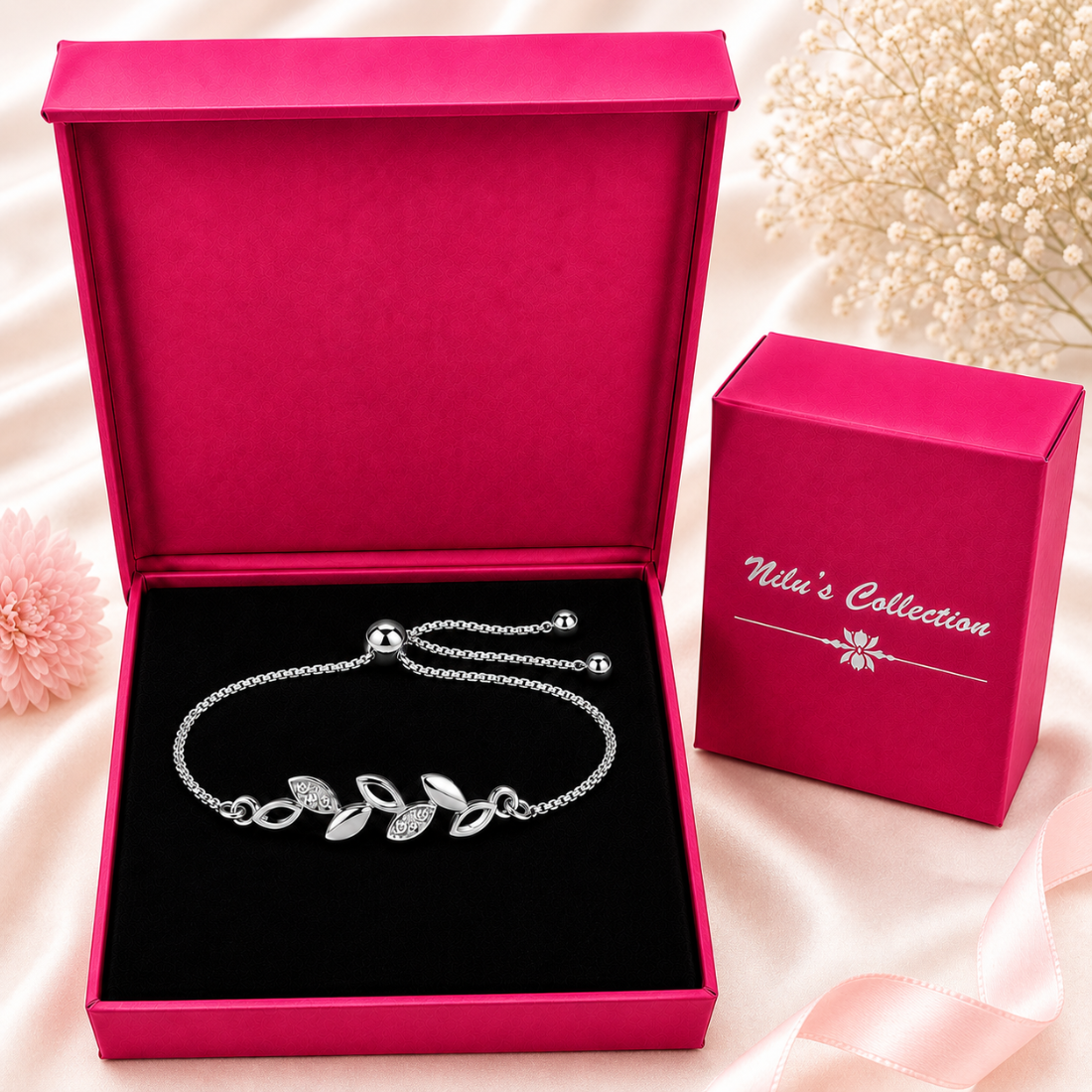 Silver Leaf Bracelet With Drop Earrings for Women