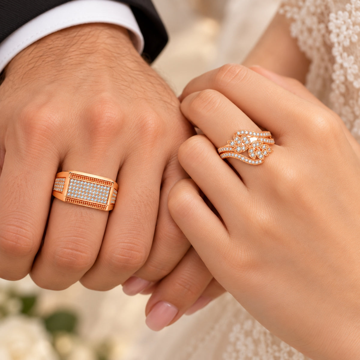 Rose Gold Couple Rings for Men & Women