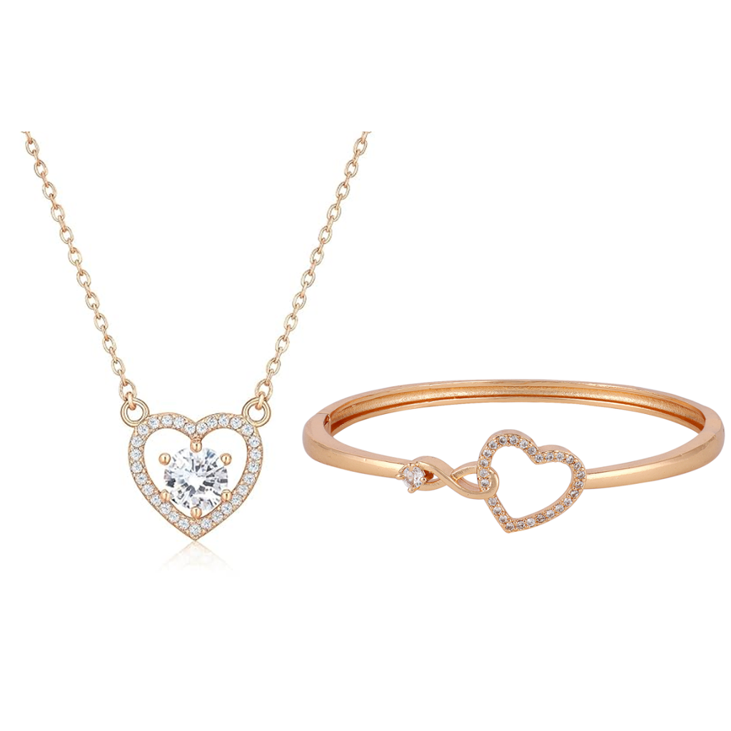 Harmony Hues Value Set | Rose Gold Plated Heart Necklace and Kada Bracelet for Women & Girls