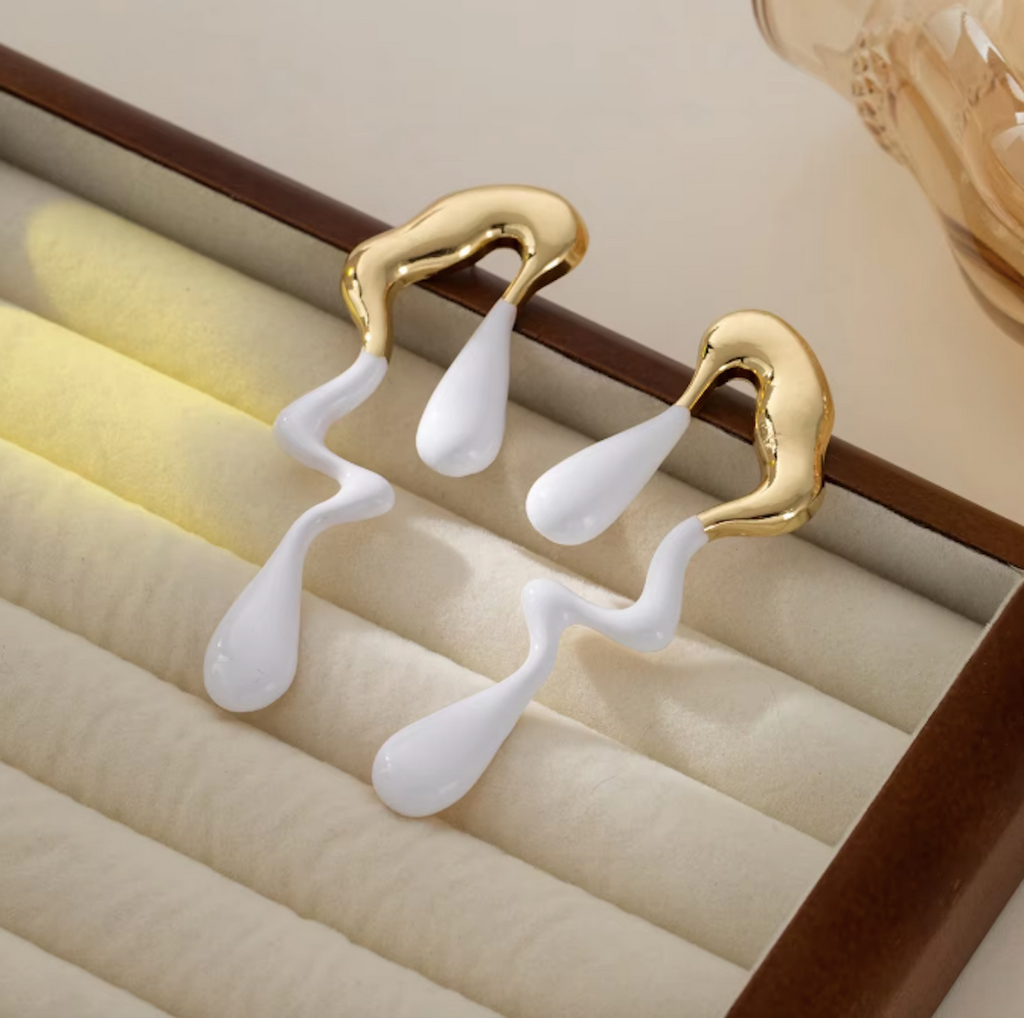 Abstract Drip Design Earrings in White Gold  Trendy and Modern Look | gift for her,gifts for womens & gilrls