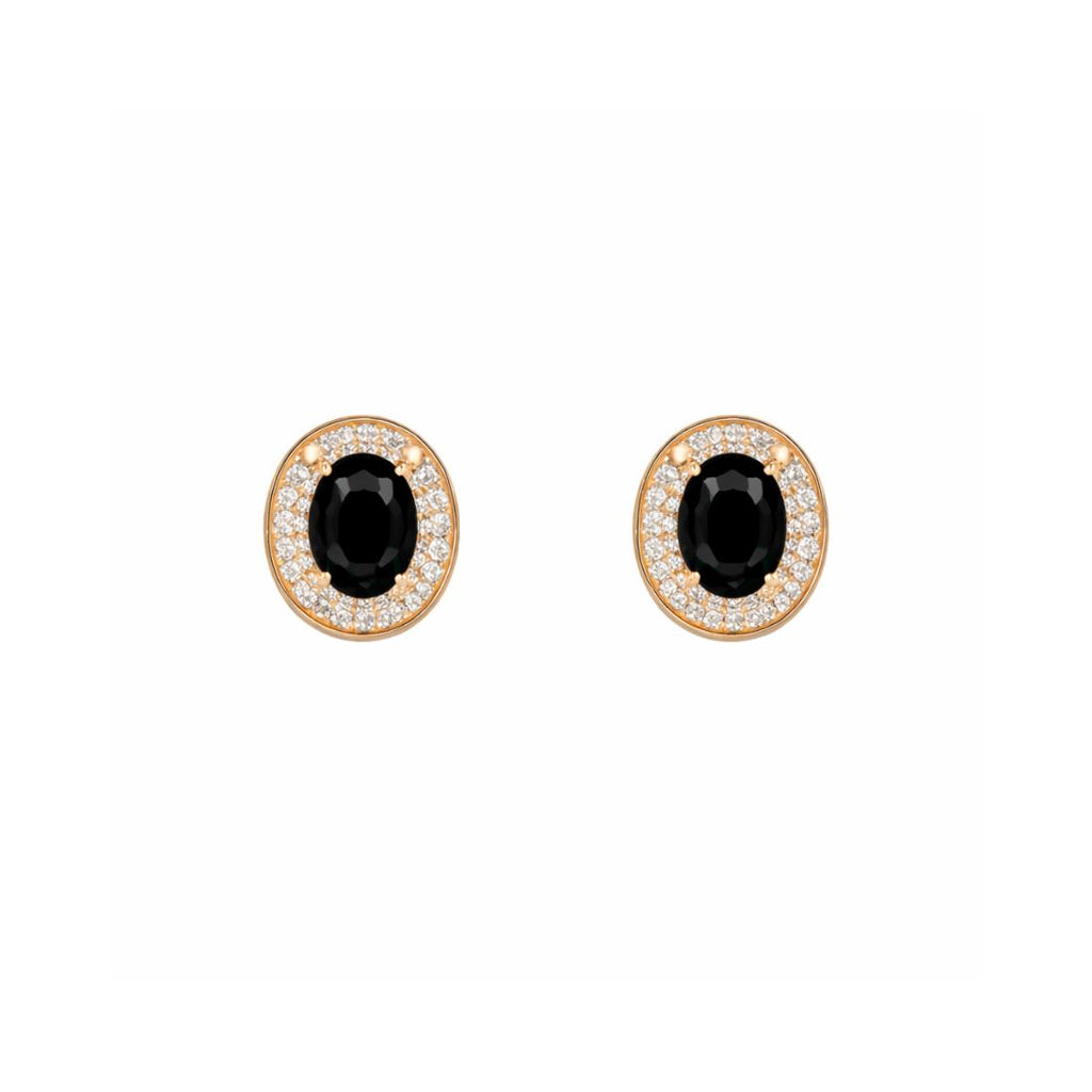 Nilu's Collection Rose Gold Plated Black Oval Stone Necklace With Stud Earrings for Women And Girls | Anti-Tarnish | Anti Allergy | Office Wear
