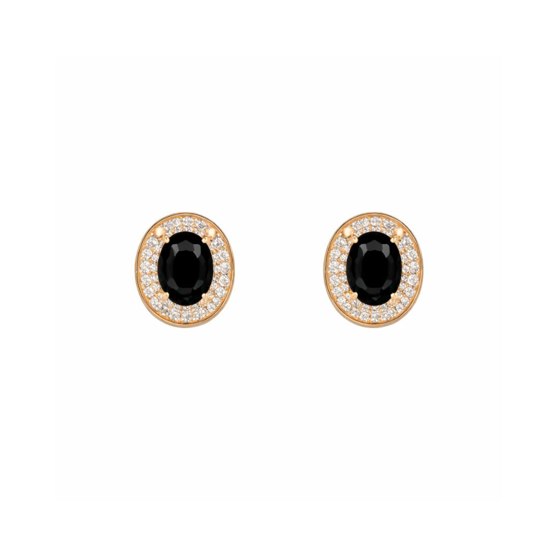Nilu's Collection Rose Gold Plated Black Oval Stone Necklace With Stud Earrings for Women And Girls | Anti-Tarnish | Anti Allergy | Office Wear