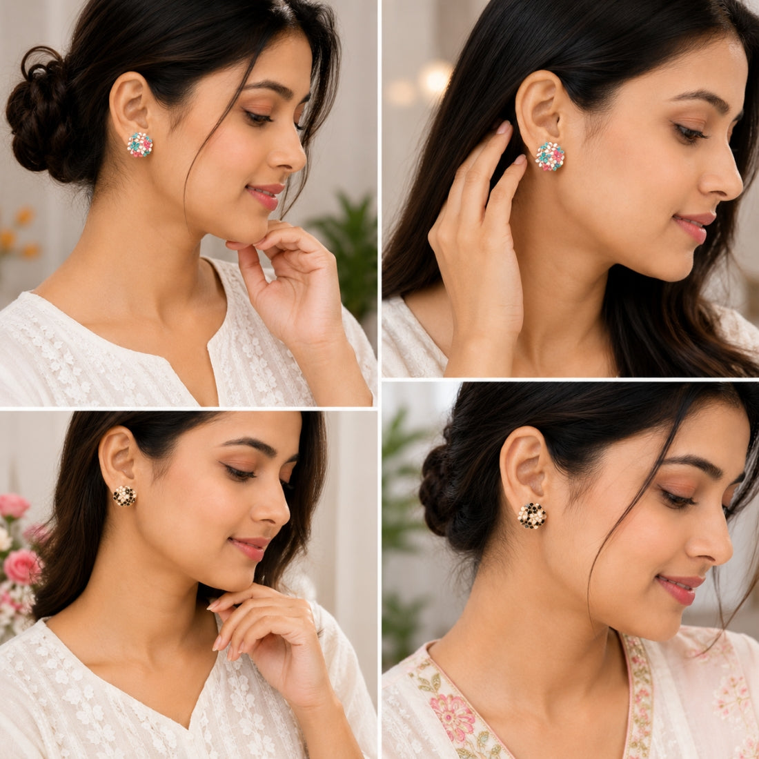 Multicolour Flower Clover Stud Earrings Set