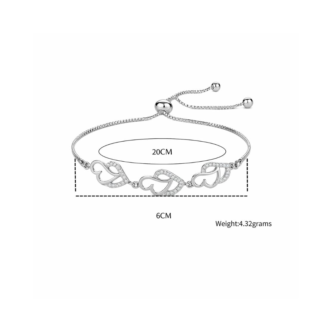 Silver Heart Link Adjustable Bracelet