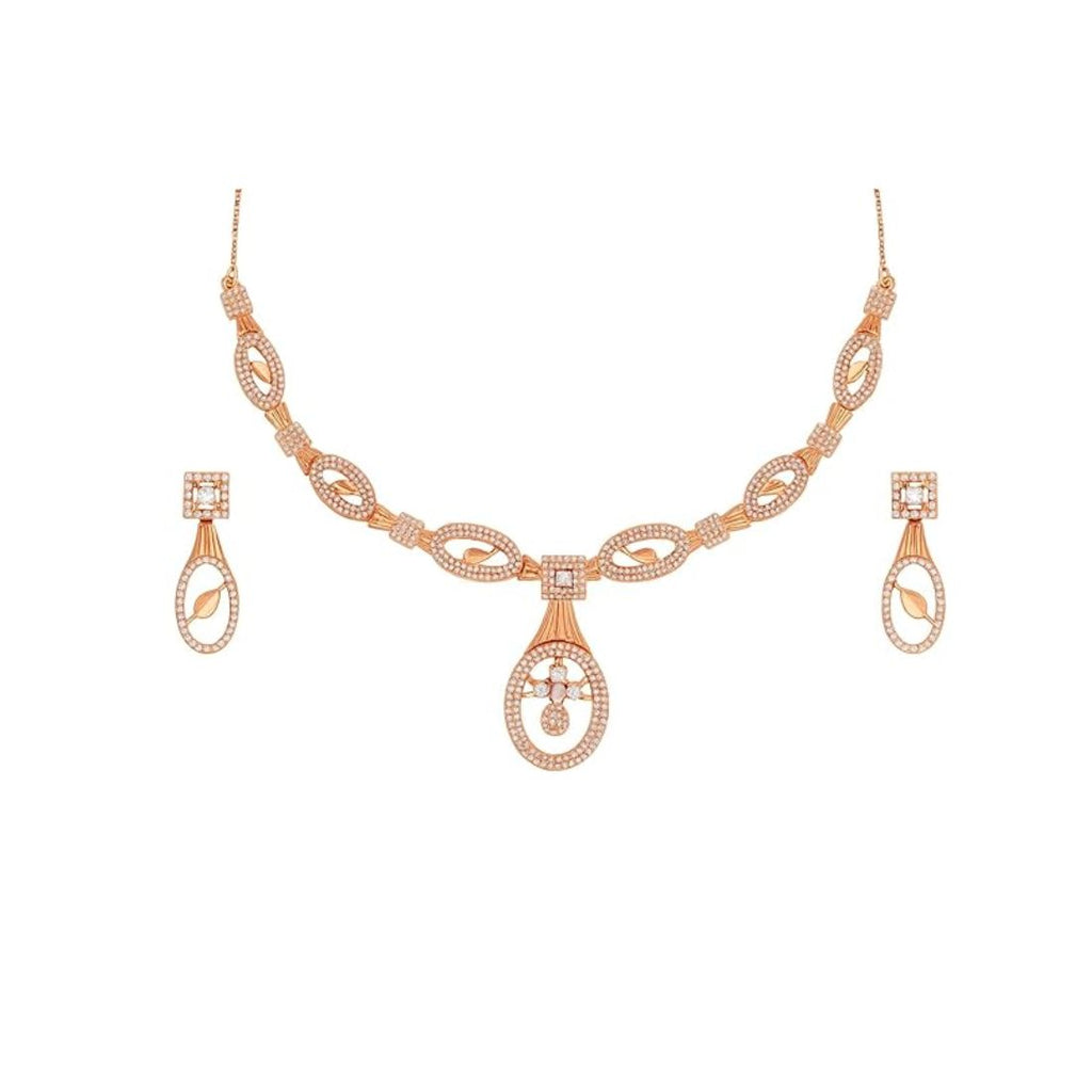 Nilu's Collection Rose Gold Plated Necklace Set with American Diamond for Women and Girls | Lightweight & Adjustable Design | Anti-Tarnish | Anti-Allergy