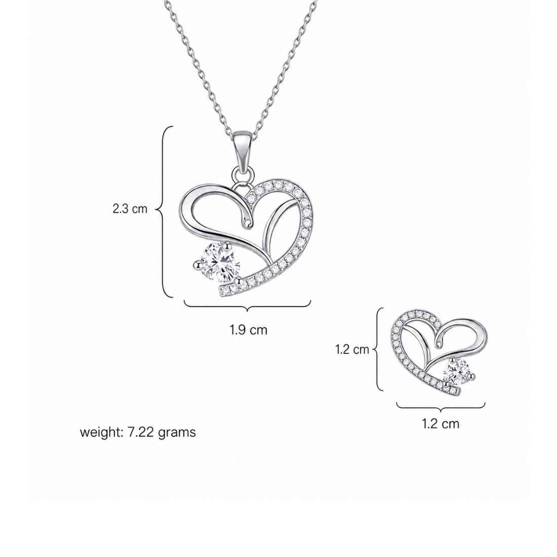 Silver Heart Necklace With Stud Earrings