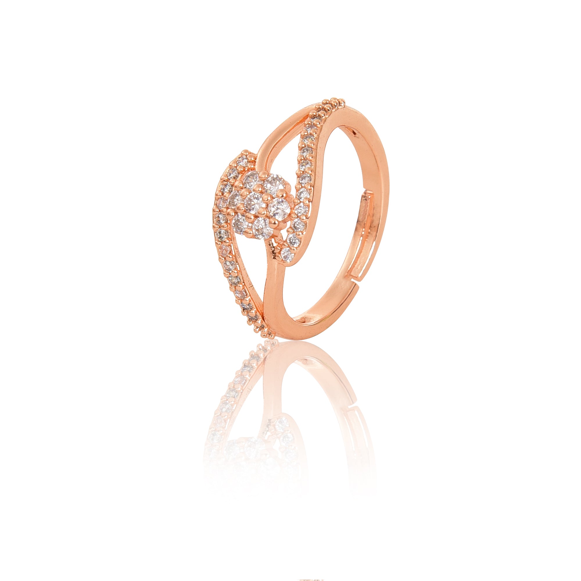 Rose Gold Plated | American Diamond Studded | Adjustable | Ring for Women and Girls
