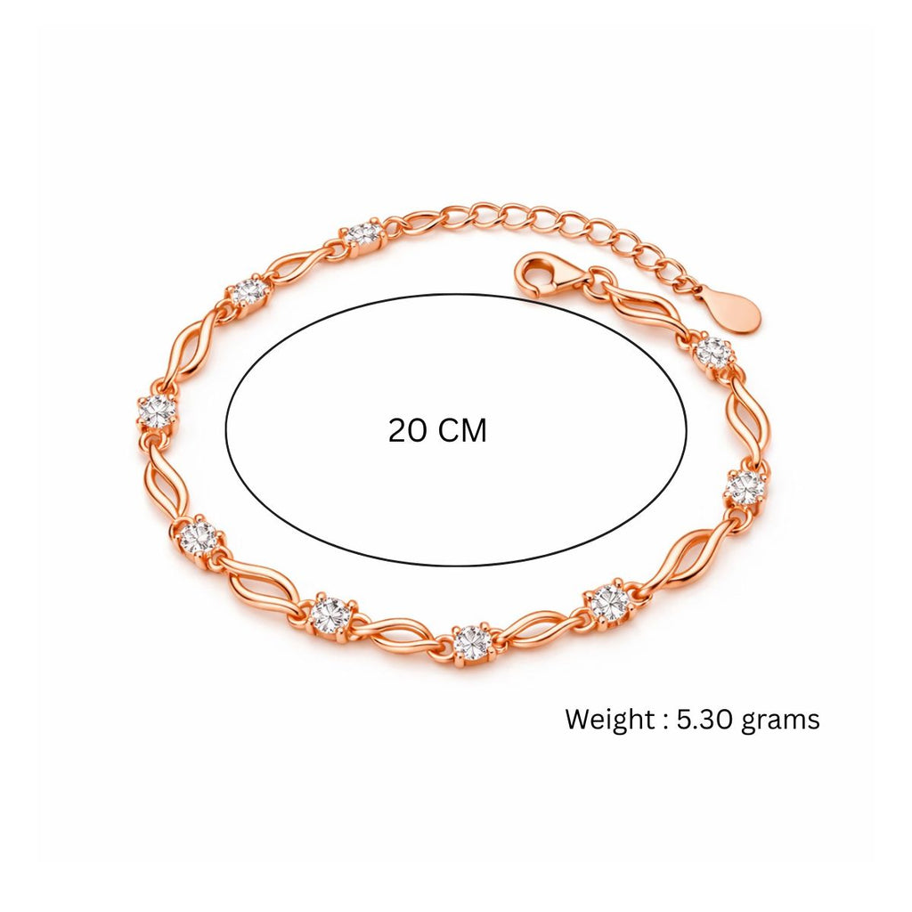 Rose Gold Plated Link Bracelet With American Diamond For Women And Girls | Amti-Tarnish | Anti- Allergy | Gift For Her | Office Wear
