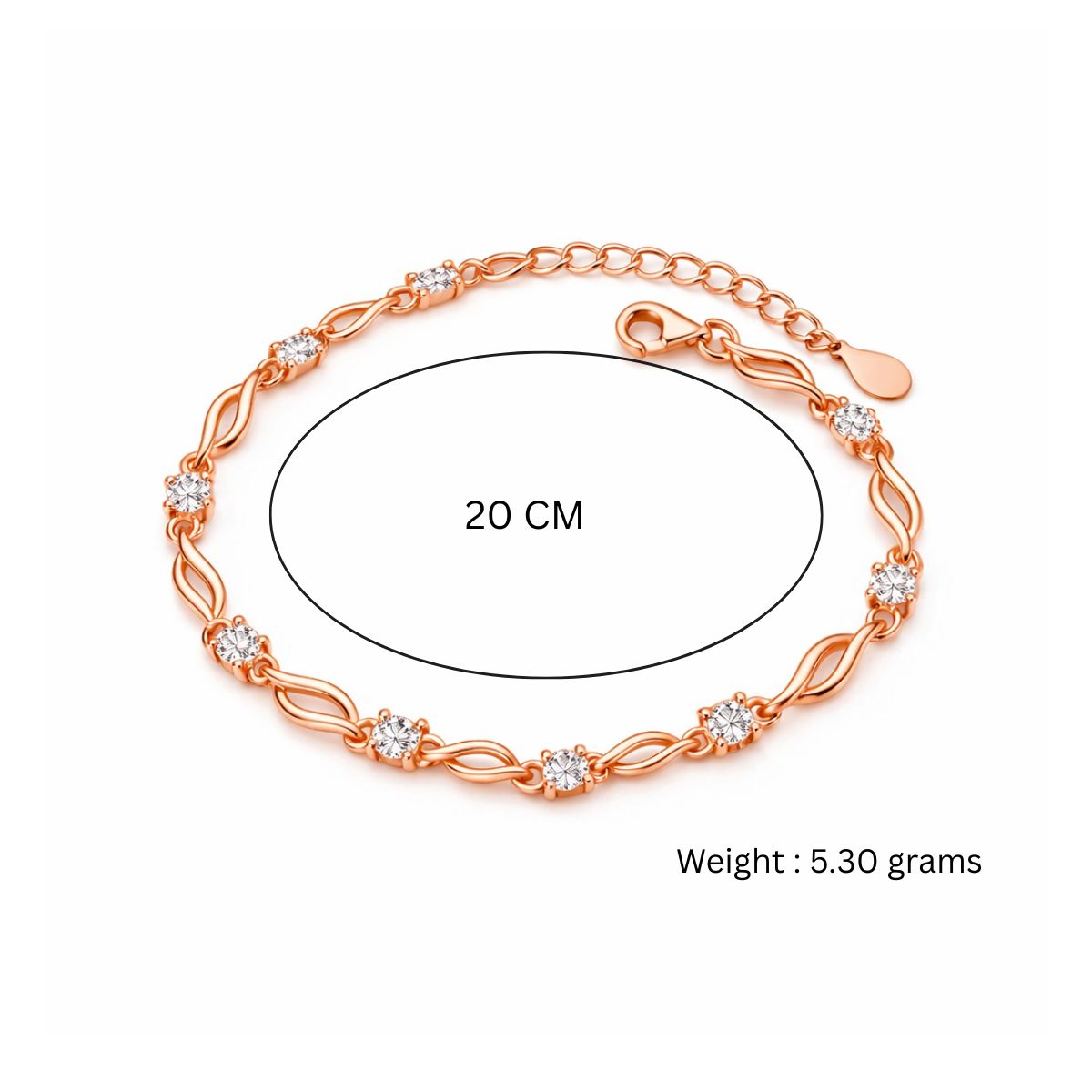 Rose Gold Plated Link Bracelet With American Diamond For Women And Girls | Amti-Tarnish | Anti- Allergy | Gift For Her | Office Wear