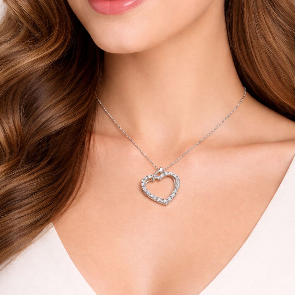 Nilu's Collection Silver Plated Heart Pendant Necklace with American Diamonds For Women And Girls | Anti-Tarnish| Anti-Allergy|Office Wear