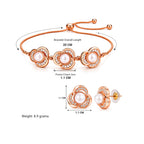 Rose Gold Pearl Floral Bracelet & Earrings For Women