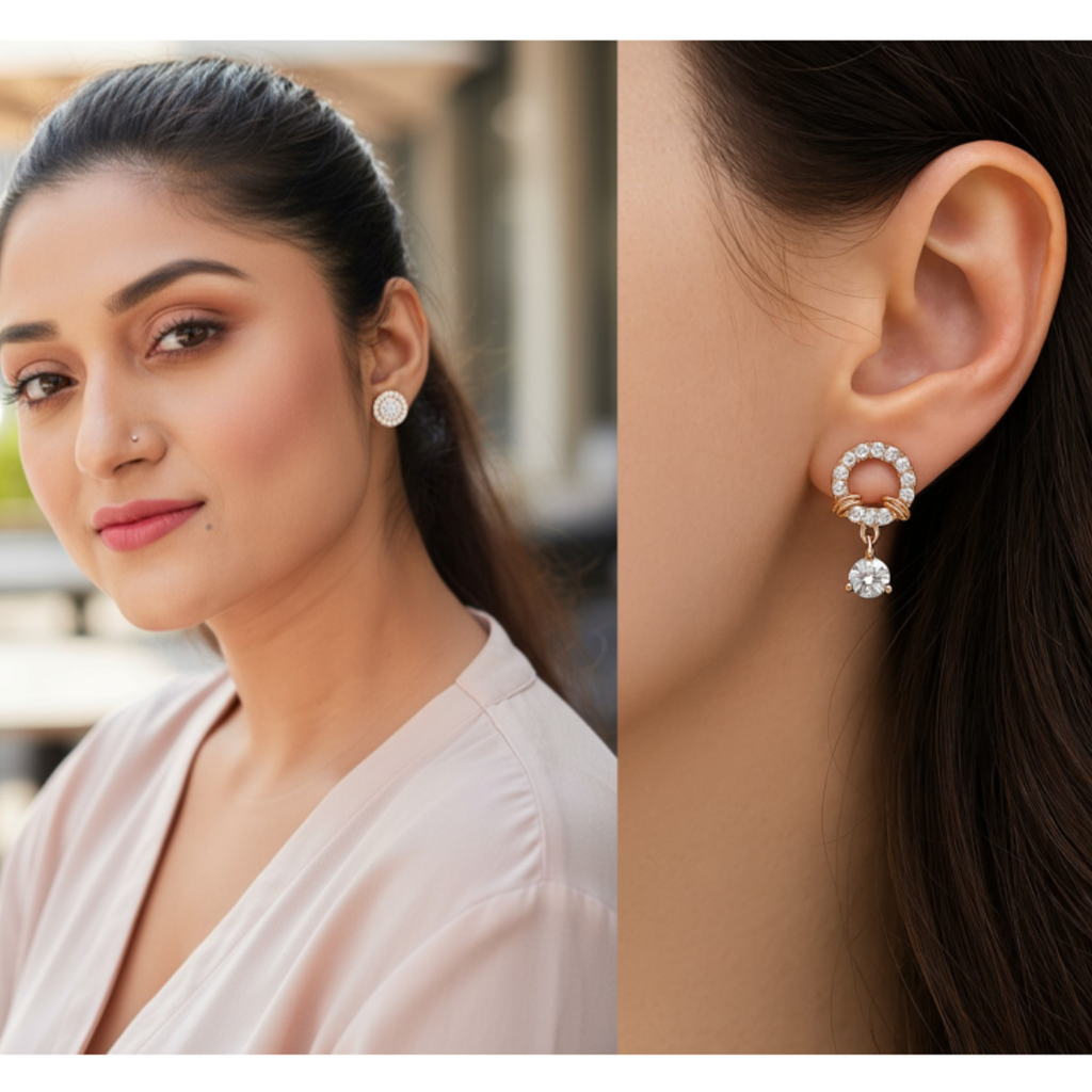 Gentle Glow Value Set| Rose Gold Plated Stud & Drop Earrings With American Diamond For Women & Girls