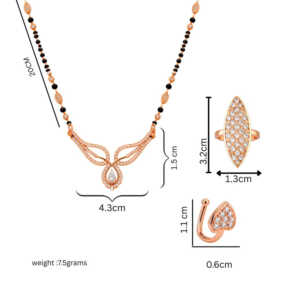 Rose Gold Mangalsutra with Nose Pin & Ring